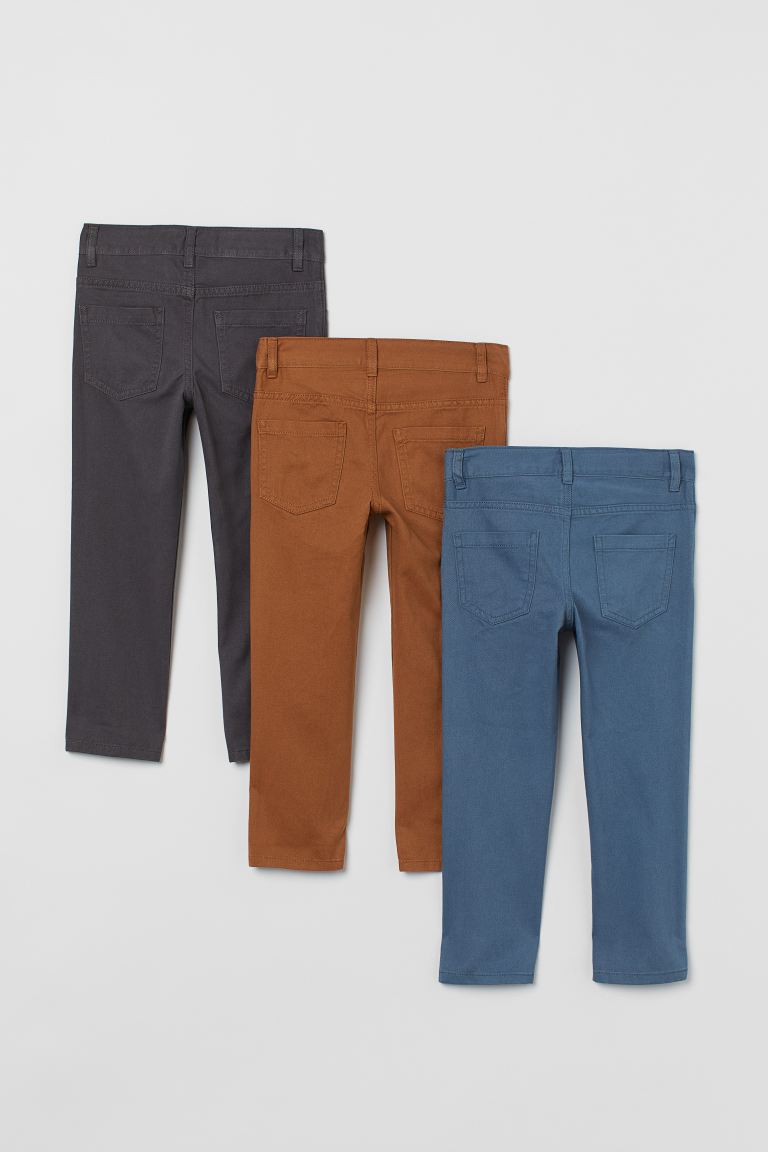 3-pack Slim Fit Twill Pants - Dark gray/brown/blue - Kids | H&M US 3