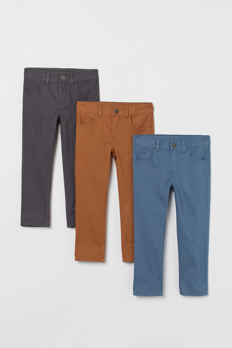 3-pack Slim Fit Twill Pants - Dark gray/brown/blue - Kids | H&M US 2