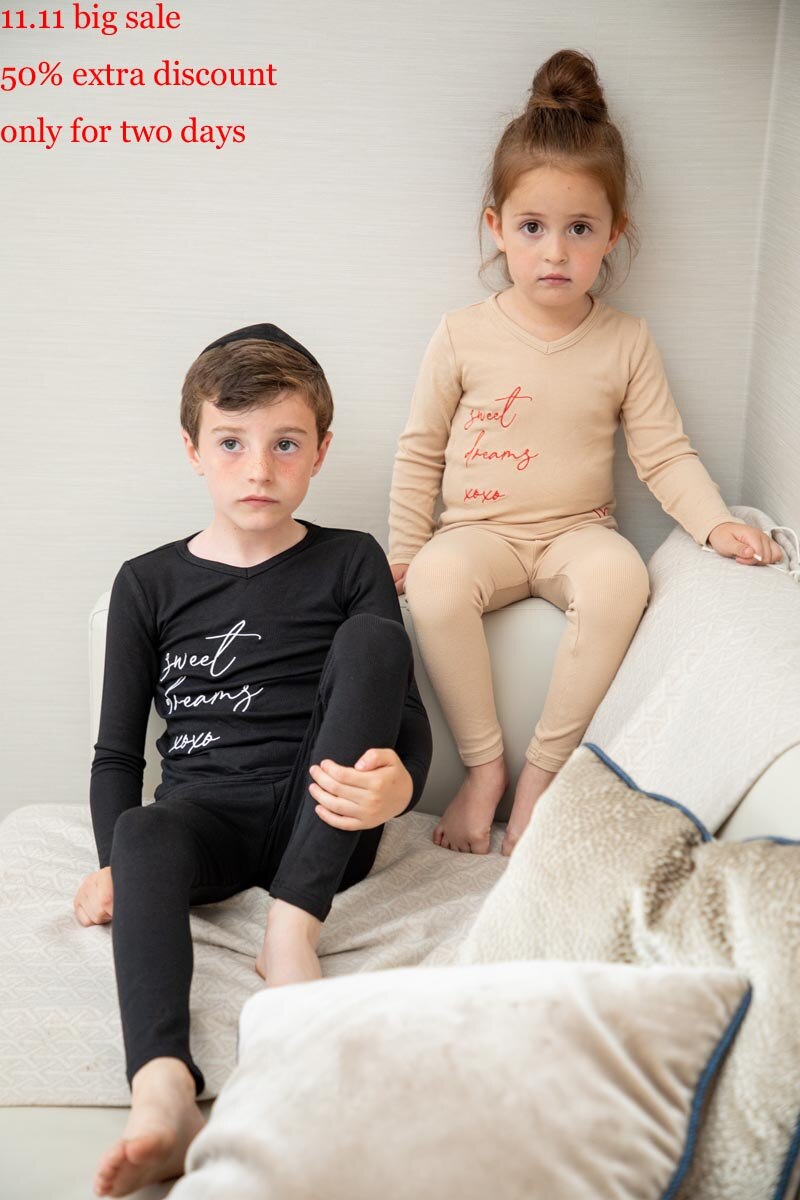 kids set baby girl boys embroidered pajamas