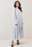Lydia Millen Metallic Ruffle Woven Midi Shirt Dress