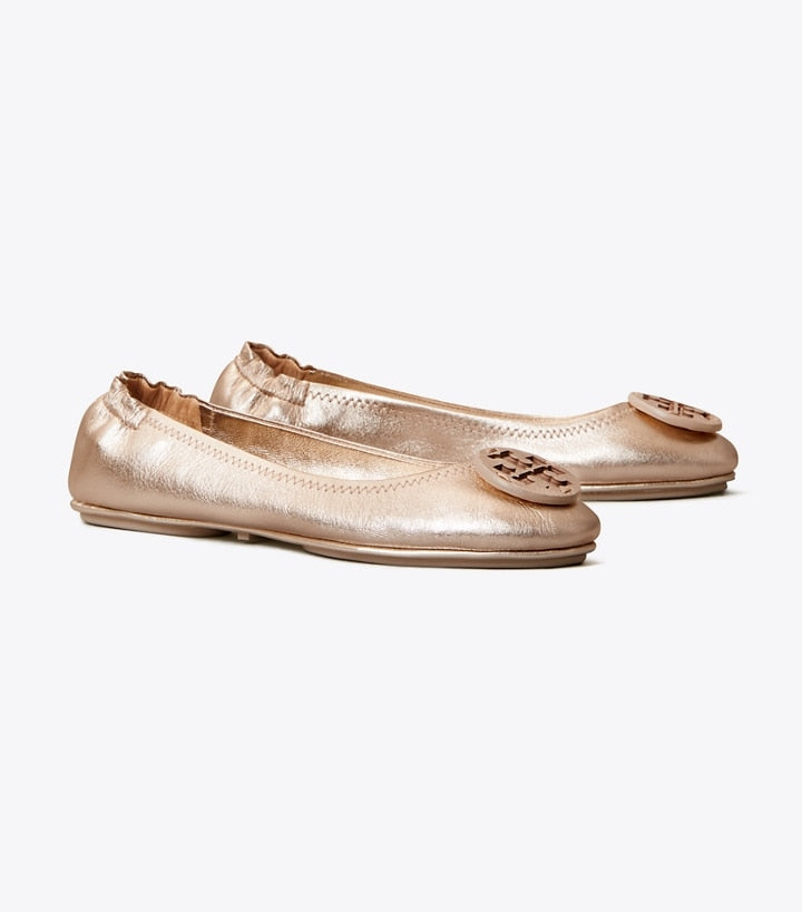 MINNIE TRAVEL BALLET FLAT, METALLIC LEATHER