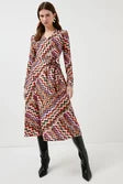 Multi Chevron Printed Midi Jersey Dress