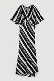 Striped Angel Sleeve Woven Midi Dress
