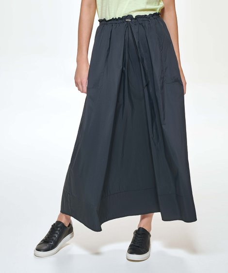 Black Toggle Drawstring Pocket Midi Skirt - Women