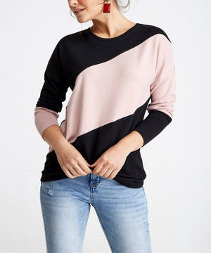 Milan Kiss | Black & Pink Color Block Crewneck Sweatshirt - Women